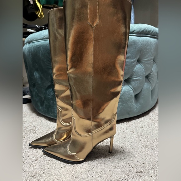 Zara Shoes - Zara Metallic Gold Heeled Boots size 37